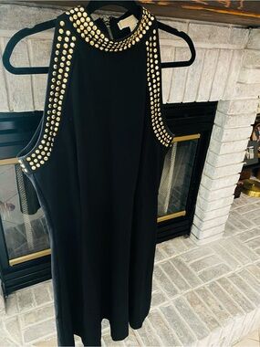 MICHAEL Michael Kors Black Mini Dress with Gold Stud Trim